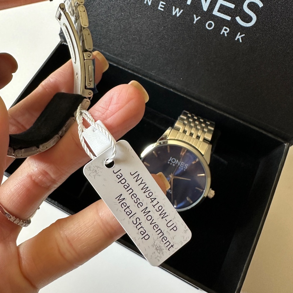 🆕 Jones New York His & Hers Watch Chrome Blue Face Bracelet Watch Gift Set - Picture 11 of 15